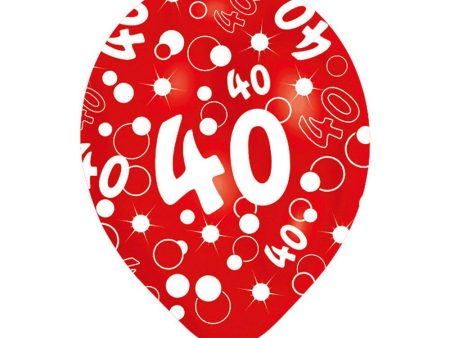 All Around Printed Age 40 Latex Balloons 11in, 6pcs For Discount