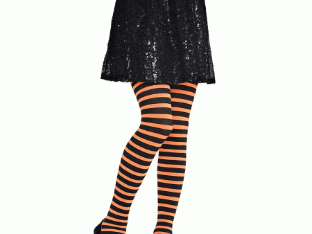 Child Orange and Black Striped Tights For Discount