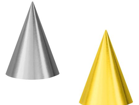 Silver & Gold Foil Party Cone Hats 7in, 12pcs Hot on Sale