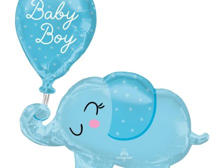 Baby Boy Elephant SuperShape Foil Balloon 73x78cm For Discount