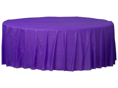 New Purple Round Plastic Table Cover 84in For Cheap